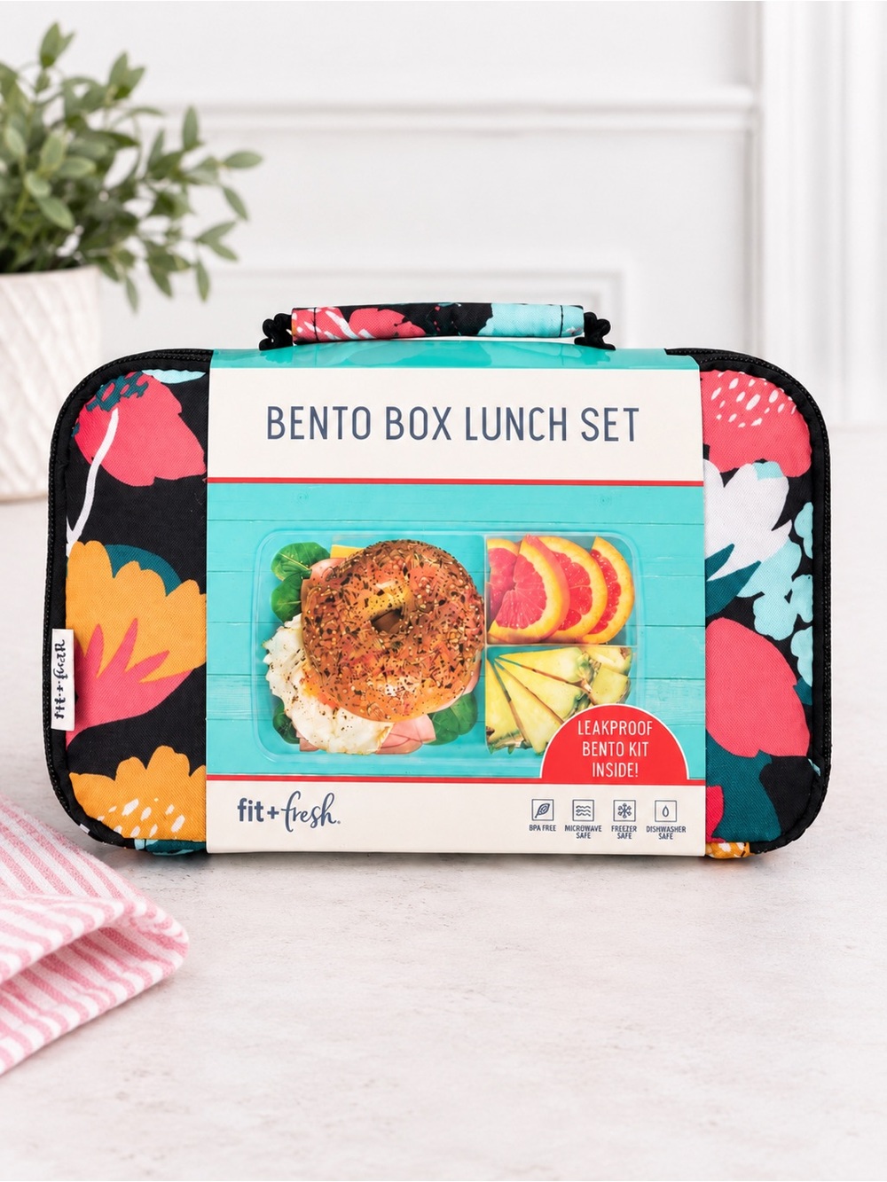 Fit + Fresh Bento Box Lunch Set Floral Insulated Tote NIP
